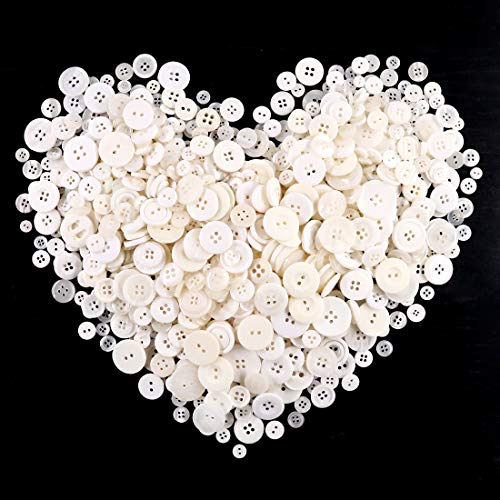 (White) - Swpeet 1000Pcs Christmas White Craft Buttons, 2 and 4 Holes White Round Craft Resin Sewing Buttons Suitable for Christmas Sewing Decorations, Art & Crafts Projects DIY Decoration - White