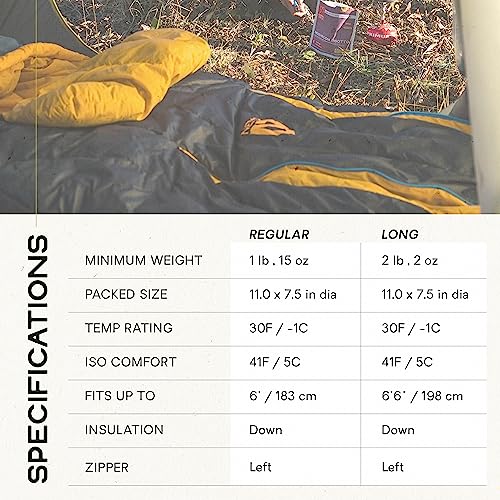 NEMO Disco Sleeping Bag | Plush Down Backpacking Sleeping Bag for Side Sleepers, Mens 30 Regular
