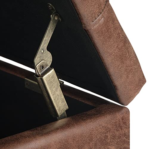 SIMPLIHOME Harrison 36 inch Wide Square Coffee Table Lift Top Storage Ottoman in Upholstered Distressed Umber Brown Tufted Faux Leather for the Living Room,