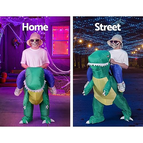 Inflatable Dinosaur Costume, 1.15M Height Lightweight Funny Costumes Ride on Dinosaurs Outfit for Adult Kids Gift, Suit Blow Up Party Dress Halloween Cosplay Green