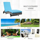 Outsunny Wicker Chaise Lounge, Outdoor Lounge Chair, 5-Level Adjustable Backrest S-Shape Rattan Lounger with Cushion & Wheels for Patio, Deck, Poolside, Sky Blue