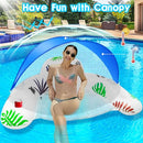 LanAqua Pool Float with Canopy,Solar Inflatable Pool Floats Chair Pool Chair Lounge Float with Lights, Floating Pool Chair with Headrest & Cup Holder,Water Chair Pool Floats Adults Beach Pool Floaties