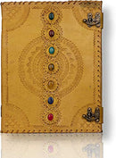 TUZECH Seven Chakra Medieval Stone Embossed Handmade Jumbo Leather Journal Book of Shadows Notebook Office Diary College Poetry Sketch (Yellow, 13 Inches)