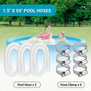 1.5" x 59" Pool Hoses - Skimmer Pool Hoses for In tex Cole man Summer Waves Soft Sided Surface Skimmer Pool Pump Filter, Pump Hoses Tubes for Above Ground Pool Sand Filter, 3 Pack 6 Hose Clamps