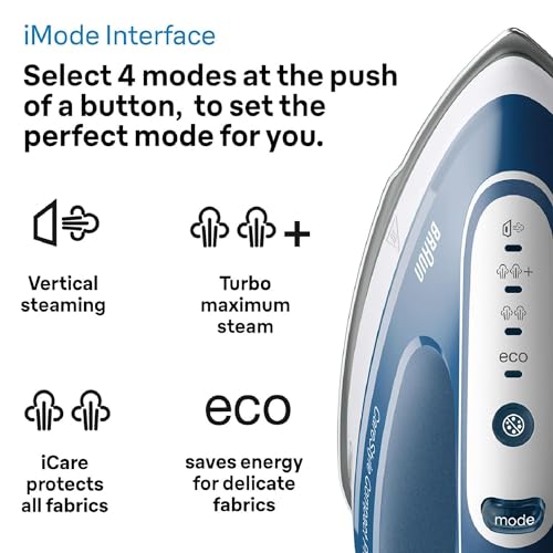 Braun CareStyle Compact Pro IS2565BL, Steam Iron with FreeGlide 3D Technology, iCareMode, Eco and Turbo Modes, Vertical Steaming, Anti-Drip, 1.5L Water Tank, 2400W, Blue