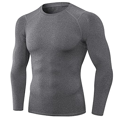 SPVISE 3 Pack Men's Compression Shirts Long Sleeve Workout Gym T-Shirt Running Tops Cool Dry Base Layer Athletic Undershirts, Crewneck- Black+white+grey, Large