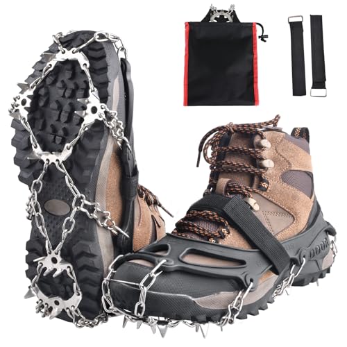 TRIWONDER Ice Cleats Crampons Traction Snow Grips Ice Grippers for Boots Shoes Women Men Kids Steel Spikes for Hiking Fishing Walking Climbing Mountaineering (Black - 24 Spikes, XL)