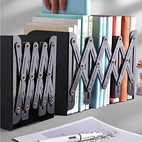 ZEEREE Bookend, Metal Adjustable Bookends, Non-Slip Bookends, Bookends, Metal Children's Book Stand, Magazine Folder, Book Holder, Desktop Storage Box (Black)