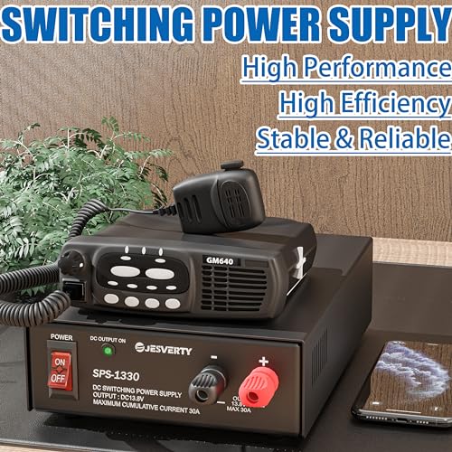 Universal Compact Bench Power Supply- 30 Amp Regulated Home Lab Benchtop AC-to-DC Converter 13.8 Volt, Cooling Fan, Screw Type Terminals - Jesverty SPS-1330