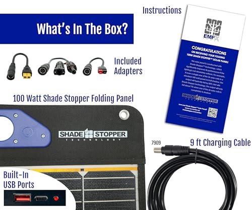 100 Watt Folding Portable Solar Panel- New Shade Stopper™ Tech: Output DOESN'T drop like a rock in partial shade