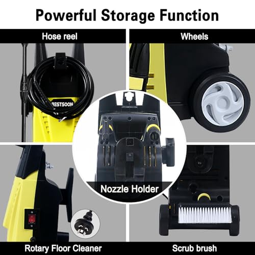 BESTSOON High Pressure Washer 3200PSI, 1900W with Turbo/Spray Nozzle, Spray Gun, Detergent Bottle, Brush, Electric Pressure Cleaner for Patio Cleaning, Cars, Homes