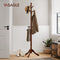 VASAGLE Coat Rack with 9 Rounded Hooks and 1 Top Knob, 2 Inch Thick Pole, Solid Wooden Coat Tree Stand Free Standing, for Clothes, Hats, Handbags, Umbrella, Solid Rubberwood, Dark Walnut URCR03WN