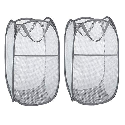 WD&CD 2PCS Laundry Baskets Foldable Pop Up Mesh Washing Basket Laundry Basket Bag Large Storage Basket Bin Laundry Hamper Toy Tidy Storage Organiser Organizer-Gray