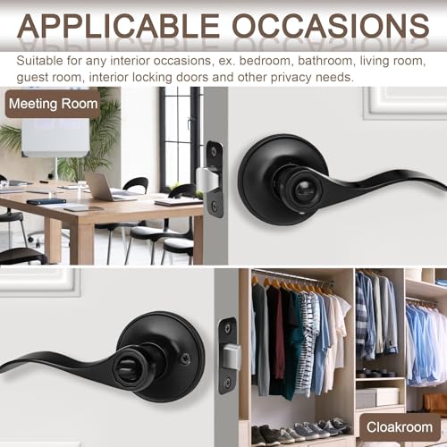 Sopoby 6 Pack Matte Black Door Handles Privacy Door Levers, Heavy Duty Wave Style Bed/Bath Door Locks Interior Door Knobs, Reversible Levers for Right/Left Handed Doors