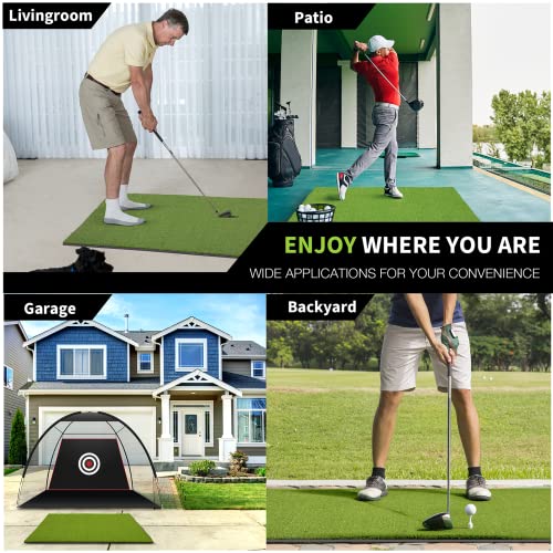 Bltend Golf Mat, 5x4ft Golf Hitting Mats Practice Outdoor Indoor, Artificial Turf Golf Practice Mats with Rubber Tees, 9 Golf Balls, 8 Golf Tees, Golf Training Aids for Backyard Garage Driving