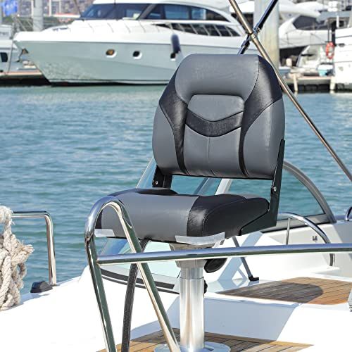 SUNDGORA Premium Marine Low Back Folding Boat Seat,Stainless Steel Screws Included,Charcoal/Black(2 Seats)