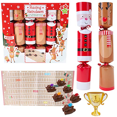 Toyland® Pack of 6 Fun Christmas Crackers with Santa Character to Race to Santa's Workshop