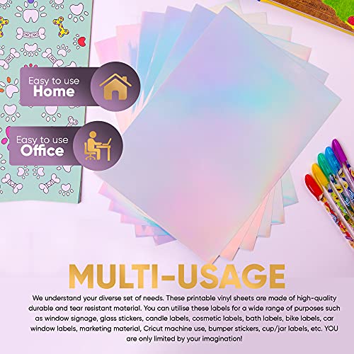 Avarrix Australia Printable Vinyl Sticker Paper for Inkjet & Laser Printers, Holographic Glossy, 20 Sheets, Waterproof Sticker Paper, Printable Vinyl Sheets, Quick-Dry Vibrant Colours, A4 Size