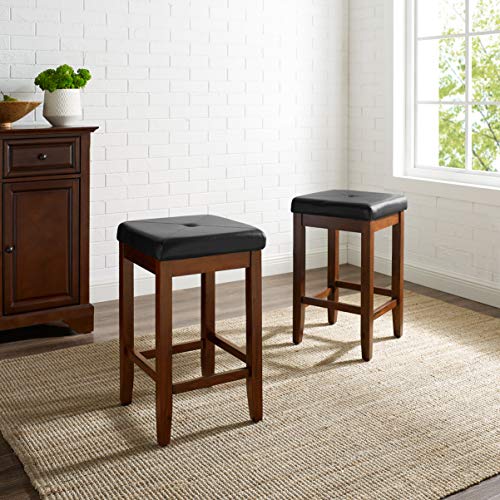 (Mahogany) - Crosley Furniture Upholstered Square Seat Bar Stool, 60cm Seat Height, Set of 2