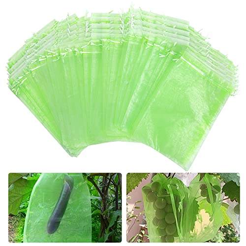 100 Pcs Penetrating Light Mesh Bags, Fruit Trees Protection Bag,Garden Plant Fruit Netting Barrier Bags with Drawstring 8x12 Inch