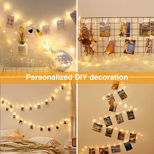 QOCNAM 10 m 100 LED Photo Clips Fairy Lights, USB Fairy Lights for Room Decoration Photos Fairy Lights Wall with 50 Clips Fairy Lights Pictures for Room, Living Room, Christmas, Weddings, Party Warm White