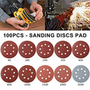 100Pcs Sanding Discs Pads， Hook and Loop Adhesive Sanding Discs Sandpaper 80/180/ 240/320/ 400/800/ 1000/1500/ 2000/3000 125mm with 8 Holes for Random Orbital Sander