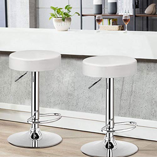 COSTWAY Bar Stool, Modern Swivel Backless Round Barstool, PU Leather Armless bar Chair with Height Adjustable, Chrome Footrest, Sturdy Metal Frame for Kitchen Dining Living Bistro Pub (White, 1 pc)