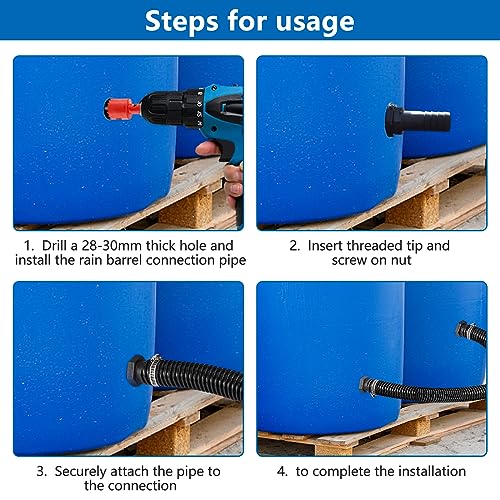 ZHIQIN Water Butt Connector Set, 1.57 Inch (40 mm) Water Butt Connection Set with 500 mm Connection Hose Hole Opener Overflow Rain Barrel for Rainwater Bins