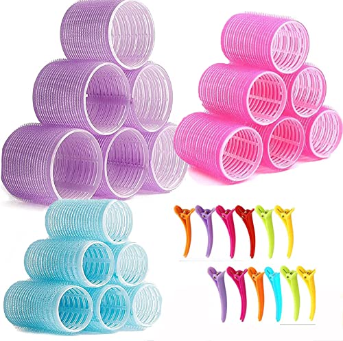 Uandhome Hair Rollers 30Pcs, 18 Pieces Self Grip Holding Hair Rollers Curlers 25 mm, 36 mm, 44 mm & 12 Pieces Duckbill Sectioning Clips for Salon Barber Hairdressing Hair Styling, Hair Roller