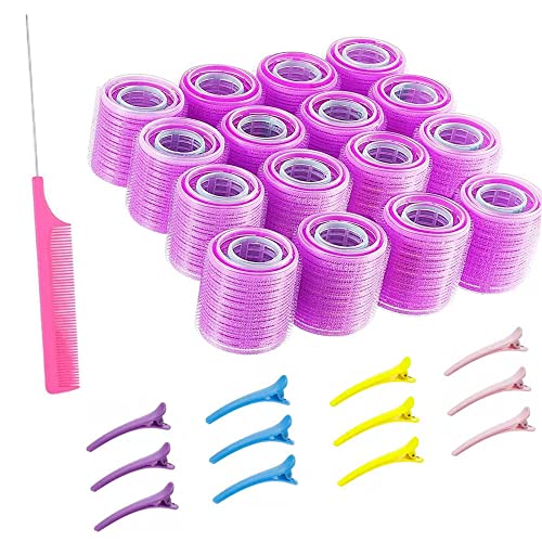 Big Hair Rollers Hair Curlers Self Grip Holding Rollers,18Pcs Salon Hair Dressing Curlers,Self Grip Hair Rollers,DIY Curly Hairstyle Curlers,Self Grip Hair Rollers Hair Curlers with Clips and Comb