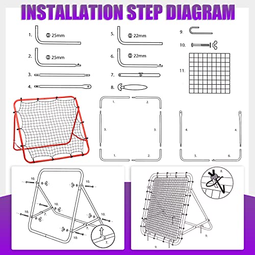 Swpeet Duarble Foldable Football Training Rebounder Net with Thickened Tube and Rope Assortment Kit, Training Soccer Kickback Target Goal Net Perfect for Backyard Soccer Practice and Soccer Training
