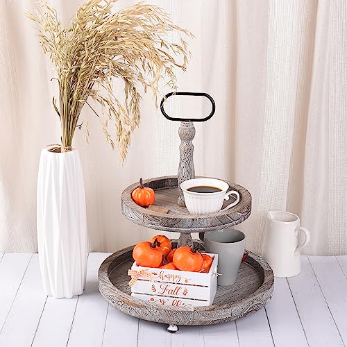 10 Pcs Fall Pumpkin Mini Wood Crate Set Happy Fall Y'all Table Centerpiece Artificial Pumpkins Fall Table Decor Harvest Tiered Tray Decorations with Ribbon for Kitchen Dining Table Home Decor