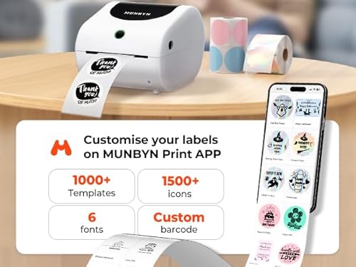 MUNBYN Shipping Label Printer 411B, 4x6 Bluetooth Thermal Label Printer for Shipping Packages or Small Business, Compatible with iPhone, Android, iPad, Windows, macOS, Supports Etsy, UPS, USPS