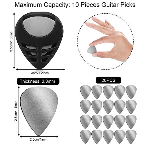 B07YFM4X6X: 20 Pieces Metal Guitar Picks and Guitar Pick Holder 2 Black Stick-on Holders 20 Pieces Guitar Picks 1 Storage Case, Easy to Paste Suitable for Guitar/Electric Guitar/Bass/Ukulele