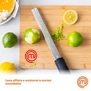 MasterChef Lemon Zester Grater Micro Planing Tool for Zesting Citrus Fruits, Kitchen Gadget for Finely Grating Garlic, Ginger, Nutmeg, Parmesan Cheese, Chocolate and More, Stainless Steel, Black