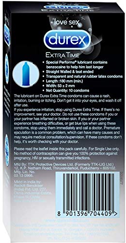 Durex Condoms - Extra Time for Extended Pleasure (10 Count - Pack of 3, Total 30)