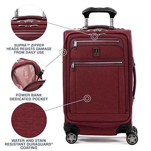 Travelpro Platinum Elite Softside Expandable Luggage, 8 Wheel Spinner Suitcase, USB Port, Fits up to 15" Laptop, Men and Women, Business Plus, Bordeaux Red, Carry-On 21-Inch, Platinum Elite Softside