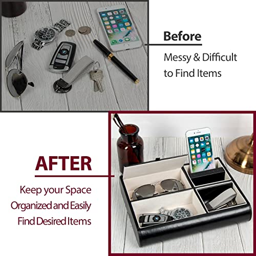 Jack Cube Valet Tray Leather, Desk or Dresser Organizer, Catch-all For Keys, Phone, Wallet, Coin, Jewelry, and More (26.26 x 5.5 x 20.8 cm) - MK158