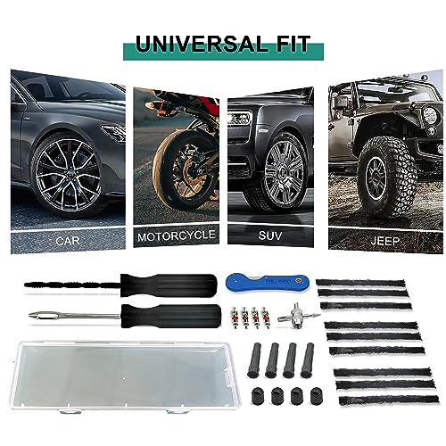 ZERINT TT-M26 Tubeless Tire Repair Kits, 26pcs Compact Tire Puncture Repair Kit, Tire Repair Tools and Tire Repair Plugs for Cars Motorcycles