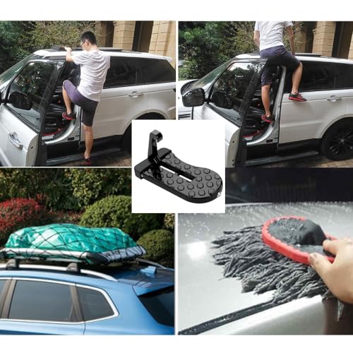 Naisfei Car Doorstep Vehicle Hooked Folding Ladder.Car Multi-Functional Latch Door Step Overlanding Gear - Rack Car Awning Accessories, Easy Roof Access Universal Fit for Most Car, SUV, Truck (Black)