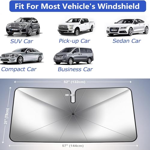 Car Sunshade Front Windshield, Car Windscreen Sun Shade, Car Windshield Sun Shade Umbrella, Foldable Car Umbrella Window Sunshades for Automotive Front Window, Windscreen Sun Shade Cover Fit for Most