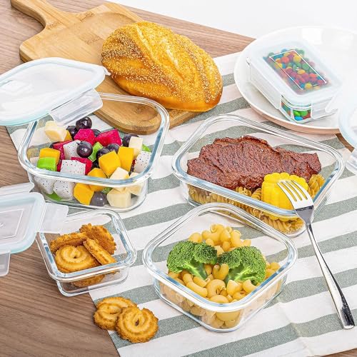 Glass Food Storage Containers with Lids - 8 Pack Meal Prep Airtight Bento Boxes with Leak Proof Locking Lids for Microwave, Oven Freezer and Dishwasher BPA Free