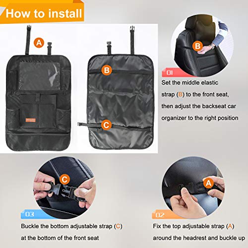Car Backseat Organizer for Kick Mat, Extended Size and Larger Pockets Car Back Seat Protector with 11.5" Screen Tablet Holder + 19 Storage Pockets for Toy Bottle Tissue Box Travel Accessories (2 Pack)