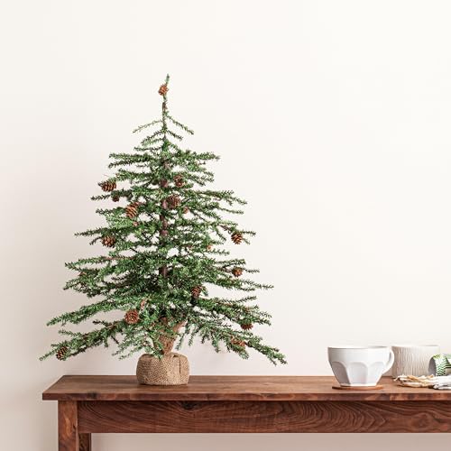 Vickerman 24" Caramel Pine Artificial Christmas Tree Unlit- Featuring 480 PVC Tips - Pine Cone Accented - Seasonal Indoor Home Decor with Decorative Burlap Base