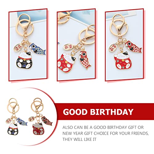 TOYANDONA 2pcs Japanese Lucky Cat Keychain Cute Maneki Neko Key Ring Chinese Fortune Pendants Keychain Bag Purse Charm Ornament for Wealth Gifts Blue Red