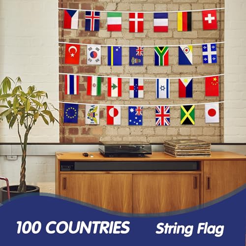 100 Countries String Flag, 82 ft International Flags Bunting Banner, World Flag Banner Decoration for School, Sports Events, Grand Opening, Party