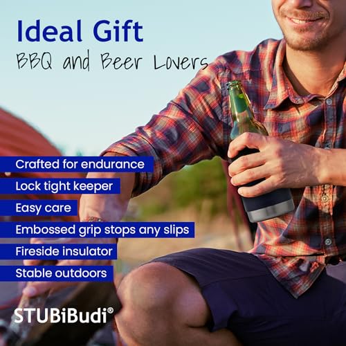 STUBiBudi Stubby Holder, Beer Cooler & Bottle Opener - Beer Gifts for Men Women - Premium 375ml Stubby Can Cooler for Cans Bottles & Tumbler 4 in 1 Stainless Steel Insulated Bottle Holder (Green)