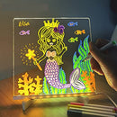 FYKEY Acrylic Dry Erase Board with Light, DIY LED Note Board 3D Night Light with 7 Color Pen, Rewritable Message Board Lamp, Note Daily Moment Painting Light (15 * 15cm/5.9 * 5.9inch)