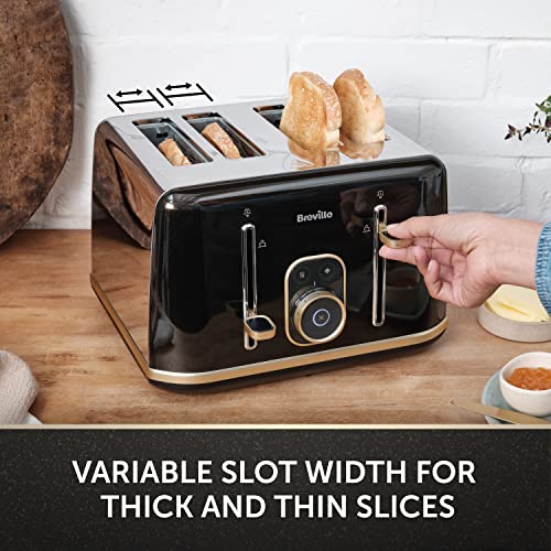 Breville Aura 4 Slice Toaster | Touch Control Panel | Extra High Lift | Variable Width Slots | Shimmer Black [VTR019]