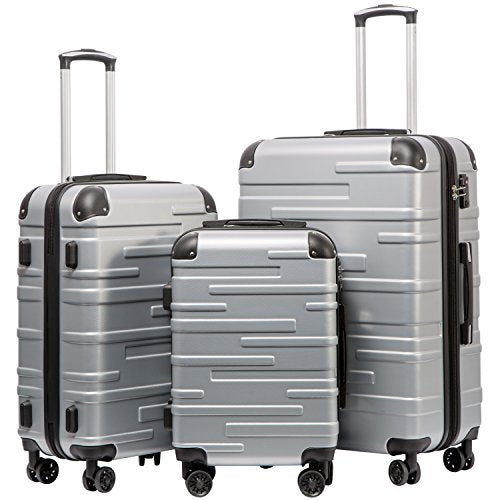 Coolife Luggage Expandable Suitcase 3 Piece Set with TSA Lock Spinner 20in24in28in (Sliver)